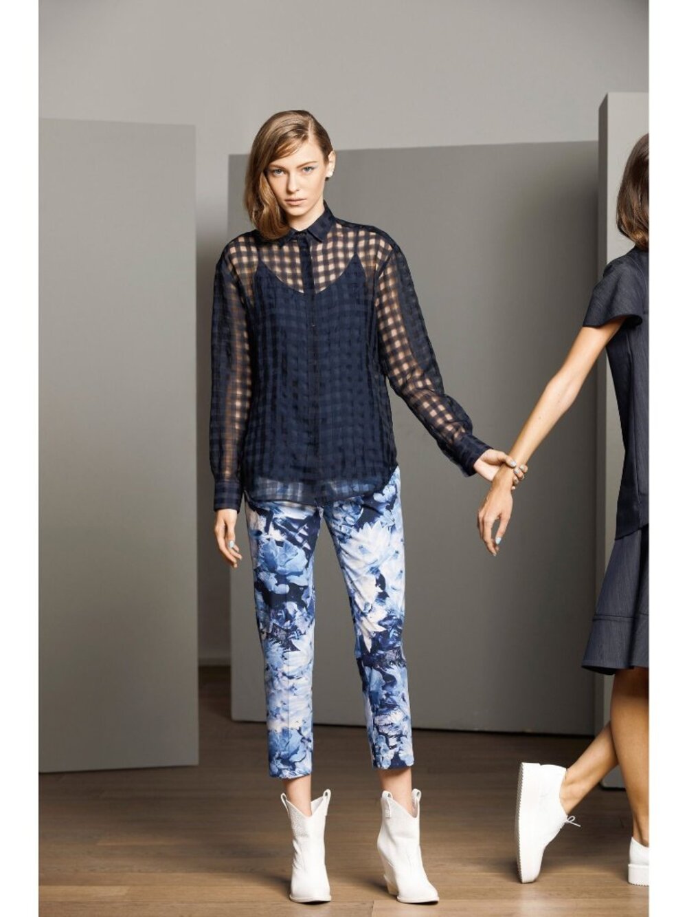 Piazza Sempione Resort 2014 Collection Sheer Navy Windowpane Button Down Shirt